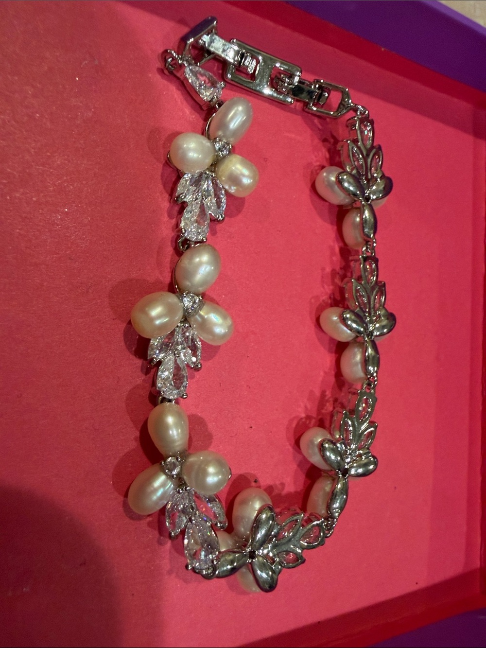 Pearl and Crystal Silver-Tone Bracelet - White Pearls